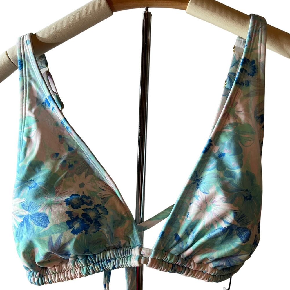 Shade & Shore Women's Blue Floral Print Triangle Bikini Top - Size Large - NWT